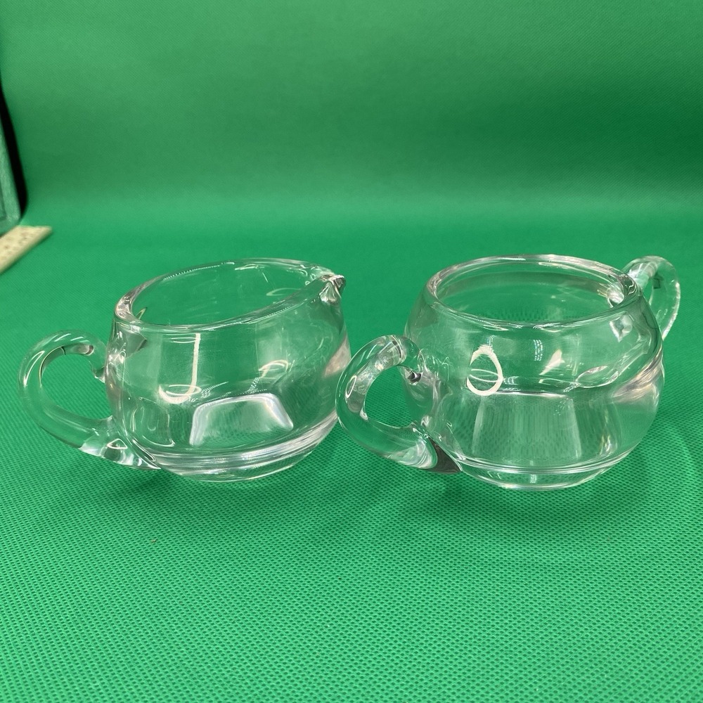 Optic Clear Glass Open Sugar Bowl and Creamer by Tiffin-Franciscan 2-3/8"h 2.5"w